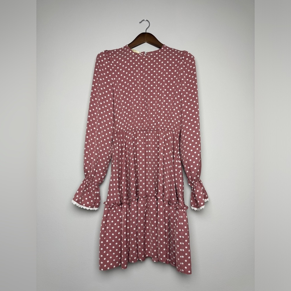 Polka Dot Print Pink Dress Above Knee